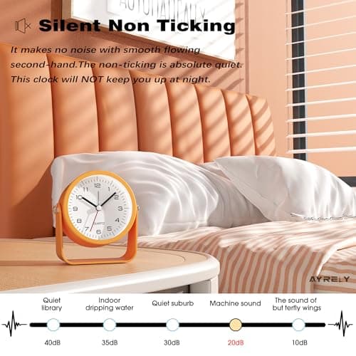 AYRELY® 3.5 Inch Small Analog Alarm Clocks,Battery Operated Desk Clock,Cute Table Clock with Light，Adjustable Angle for Travel,Bedside,Bedroom,Kids,Living Room Decor(Orange)