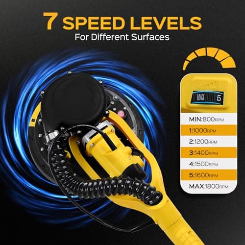 Drywall Sander Tool, KUPERIA 8.5 Amp Popcorn Ceiling Removal Tool with 7 Variable Speed 800-1800RPM, Electric Drywall Sander with Extendable Handle, LED Light,6 Basic Sand Paper & 6 Grid Sandpaper