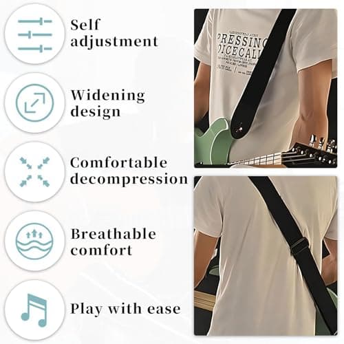 Qiifaiikooii Guitar Strap With 3 Pick Holders,6 Pcs Picks Guitar Accessories,Easy to Install(Black)