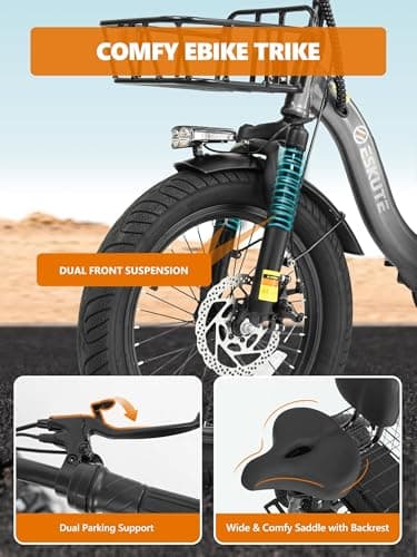 T300 Adults Electric Trike Bike, 1200W Peak Motor & 624Wh Removable Battery,18x3.0 Fat Tire Foldable 3-Wheel E-Bike with Step-Thru Design, Up to 65 Miles, Gift for Parents