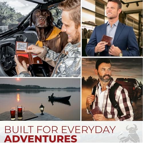 BULL GUARD Mens RFID Blocking Bifold Wallet Soft Genuine Leather Brown Western | Secure and Durable Extra Capacity Billfold with 11 Credit Cards, Flip Up ID