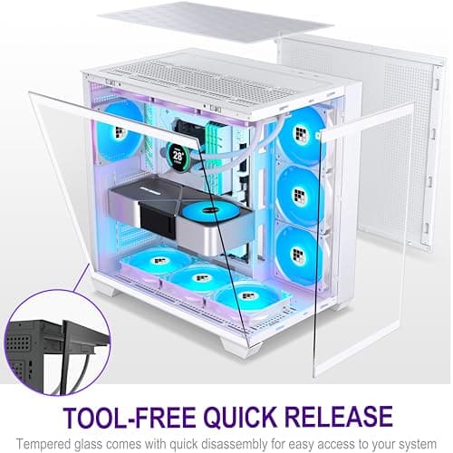 FOIFKIN F600 PC Case - Pre-Installed 7 PWM ARGB Fan, ATX Mid-Tower Gaming PC Case, 270° Panoramic Glass with Type-C, FOIFKIN (White, F600)