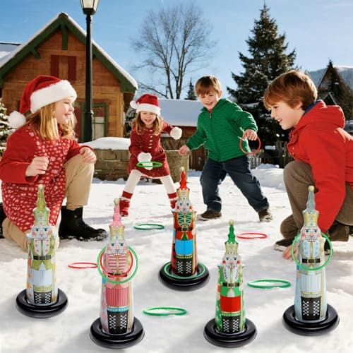 Christmas Ring Toss Games for Family Kids Party 5 Pack Inflatable Nutcrackers Toss Game Adults for Indoor Outdoor Garden Toys Gifts Holiday Decorations