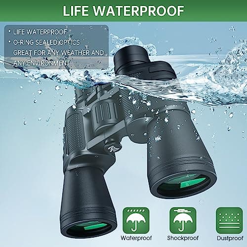 20x50 High Powered Binoculars for Adults, Waterproof Compact Binoculars with Low Light Vision for Bird Watching Hunting Camping Travel Cruise Hiking Sports Stargazing, Christmas Birthday Gifts for Men