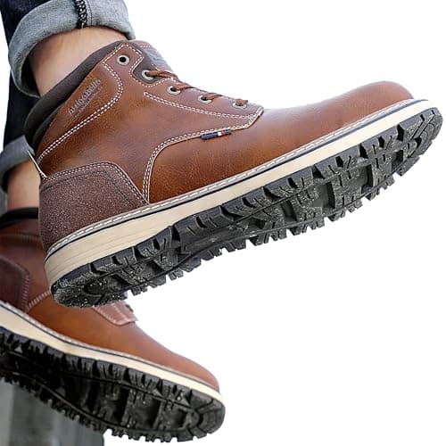 ARRIGO BELLO Mens Winter Boots Snow Casual Booties Warm Fur Mesh Lined Ankle Outdoor Lightweight Non-Slip Trekking Walking Leather Shoes