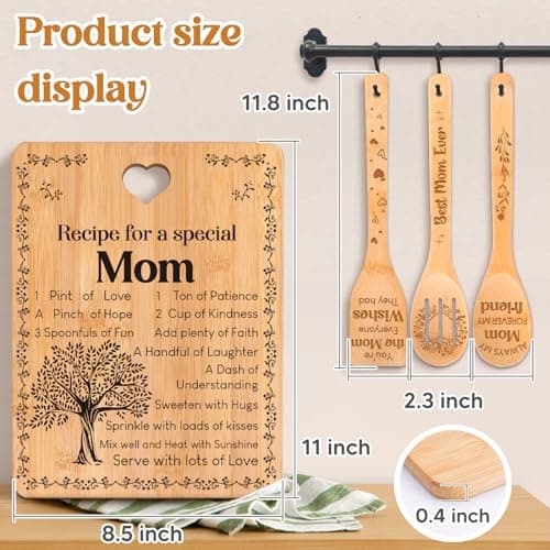 4-Piece Engraved Bamboo Mom Mother Mommy Cutting Board Set from Daughter or Son for Birthdays, Christmas, Mother's Day Birthday Gifts for Mom, "Recipe for a Special Mom" Cutting Board Set B0CXXM43B5