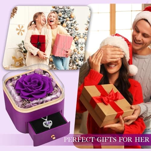 Beferr Birthday Gifts for Women Mom Preserved Real Rose with Necklace Eternal Roses Fresh Flowers for Delivery Prime anniversary Purple Gifts for Grandma Wife Daughter Sister