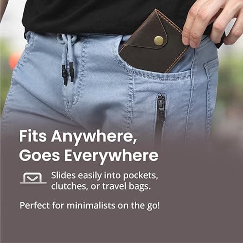 TheAntiq Brown Leather Card Holder Minimalist Wallet Handmade - Slim Credit Card Case with Button Closure - Compact Leather Card Case Holds Up to 4 Cards - Front Pocket Wallet for Men & Women