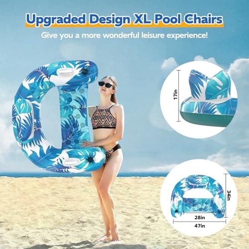 Pool Floats, 3 Pack Inflatable Pool Float Chairs with Cupholders & Handles, Pool Floats Adult & Kids Perfect for Pool Lake & Rivers, Pool Toys Party, Relaxing Inflatable Chair for Swimming Pool