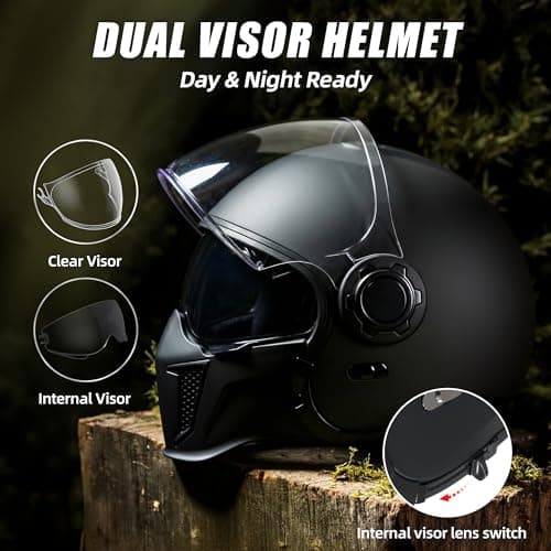 TRIANGLE Convertible Full Face Motorcycle Helmet DOT Approved for Men Women, Multi-Configuration 3/4 Open Face Street Bike Helmet with Internal Tinted Sunshield, Includes Storage Bag