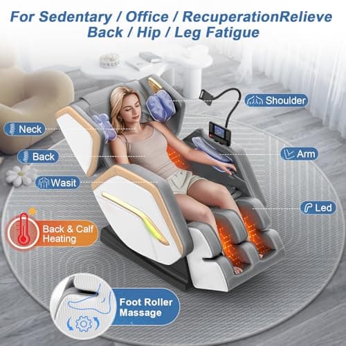 Massage Chair Full Body, Zero Gravity Massage Chair 2026 for Back Fatigue with 10 Fixed Rollers, Heating, Airbags, Phone Controller, Bluetooth Speaker, Nightlights for Living Room, Bedroom