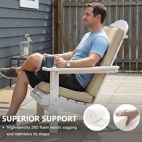 Adirondack Chair Cushions Set of 2 - Removable Covers, Water-Repellent & Fade-Resistant Faux Linen, Securing Straps, Non-Slip Bottom, Fit for Most Outdoor Adirondack & Rocking Chairs - Nature