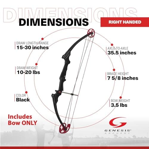 Genesis Archery Original Lightweight Compound Bow with Adjustable Aluminum Riser, 15"-30" Draw Length, 10-20 lb Draw Weight, for Kids and Adults, All Skill Levels