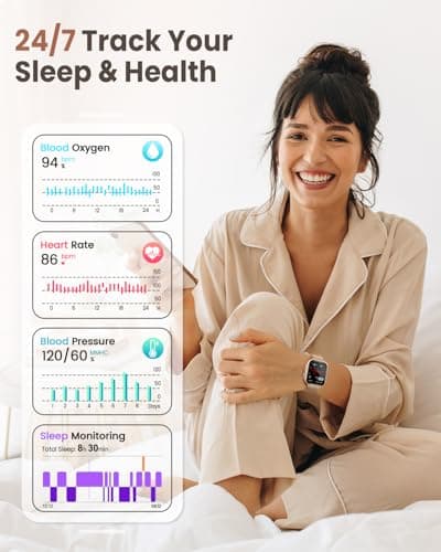 Smart Watch for Android/iPhone, 5ATM Fitness Watches for Women with 110+ Sports Modes, Bluetooth Calls/Messages/App Notifications, Health Monitor Blood Pressure/Heart Rate/SpO2/Sleep, Gifts for Women