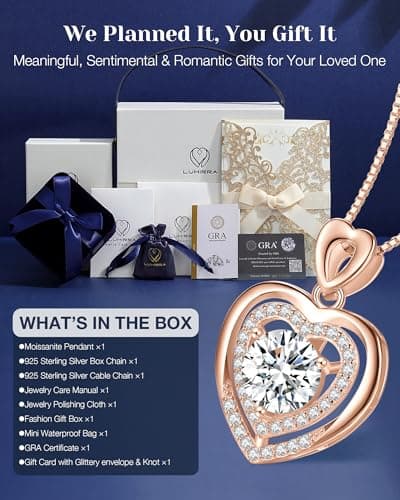 Moissanite Necklace for Women, 1Ct Yellow Gold Heart Pendant Necklace Gifts for Wife, 18K Gold Plated S925 Sterling Silver, Anniversary Jewelry Present for Wife, Birthday Gifts for Girlfriend, Mom