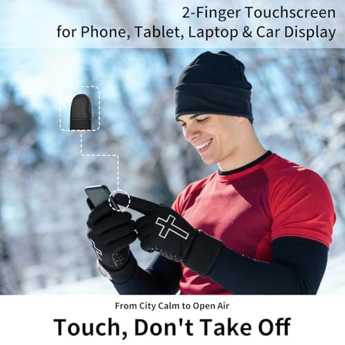 Newcotte 2 Pairs Winter Gloves for Men Women Black Faith Cross Running Gloves Touchscreen Lightweight Anti-Slip Warm Windproof Thermal Liner for Cold Weather Football Cycling Biking Skiing