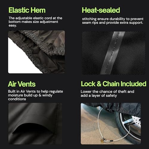 Light Weight Motorcycle Cover (L) with Cable & Lock. Fits up to 84" Length Sport Bike, Dirt Bike, Small Cruiser.