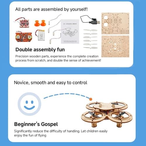 DIY Wooden Drone Assembly Kit, Wooden Drone Building Kit, Remote Control Mini Quadcopters, DIY Assembly Drones with 4-Axis Flight, Creative Building Model for Kids and Adults (1 PCS)