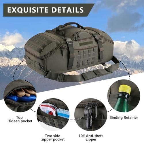 Hannibal Tactical 65L Large Duffle Bag, 3-in-1 Tactical Backpack MOLLE Pack for Sports, Gym, Outdoor, Olive Green