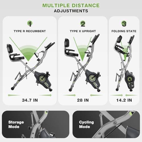 Exercise Bike, 5 in 1 Foldable Stationary Bike for Seniors, 16-Level Adjustable Magnetic Resistance, Indoor Workout Bike with 330LB Capacity, Comfortable Seat Backrest X-bike