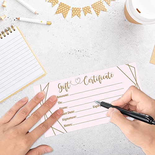 ceiba tree Pink Blank Gift Certificates for Business 30 Pcs Gold Foil Certificate Cards with Envelopes for Salon Restaurants Spa Birthday B0B492G8QQ