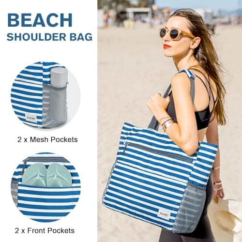 G4Free Beach Bag, Waterproof Sandproof Beach Tote Bag, Large Capacity Foldable for Women