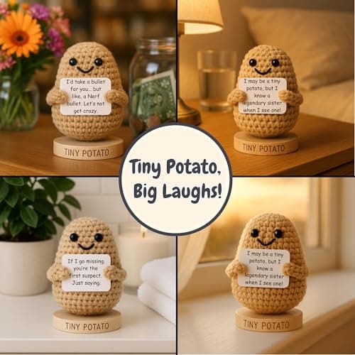 Funny Sister Gifts - Handmade Crochet Potato Doll with 30 Signs | Cute Sisters Presents Ideas for Christmas, Unique Birthday Gift for Sister from Sisters, Brother, Step Bonus Sis