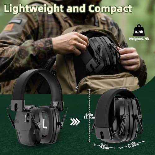 Rechargeable Shooting Protection Earmuffs with 4X Sound Amplification, Automatic Noise Cancelling Headphones Electronic Ear Muffs Music Volume Adjustable Folding for Hunting Racing Mowing