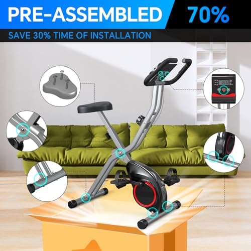 Foldable Exercise Bike for Small Apartments, Stationary Bikes for Home, Indoor Portable Cycling Bike with 16-Level Magnetic Resistance, 260LBS Capacity, 5.5 LBS Flywheel, for Small Space Workout 816