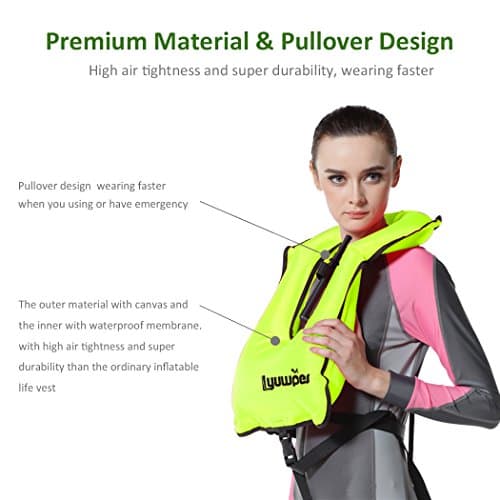 Inflatable Snorkel Vest Adult Snorkeling Jackets Free Diving Swimming Safety Load Up to 220 Ibs