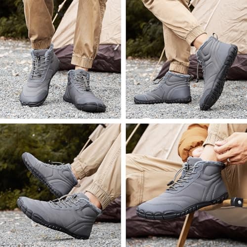 FLARUT Mens Womens Barefoot Snow Boots Winter Warm Shoes Fur Lined Wide Toe Box Zero Drop Ankle Sneakers