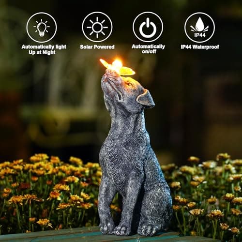Goodeco Dog Statue with Solar Butterfly - Ideal Gifts for Dad, Mom or Birthdays, Beautifully Crafted Outdoor Decorations to Wow Your Guests