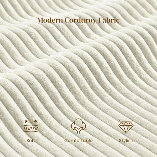 Yaheetech Accent Chair for Living Room, Corduroy Mid Century Modern Reading Armchairs with Lumbar Pillow for Bedroom, Decorative Sofa Chair for Adult Beige/Set of 1