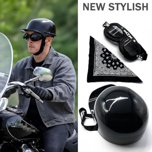 Vintage Open Face Motorcycle Helmet with Goggles, DOT Approved Half Helmet for Men & Women, Retro Jet Scooter Moped Cruiser Chopper Street Bike Helmet