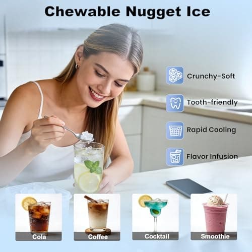 Nugget Ice Maker Machine Commercial, 80lbs/24h Undercounter Sonic Ice Machine with 20lbs Storage Bin & Dual Water Inlet, Chewable Pellet Ice for Restaurant Bar Home, Stainless Steel