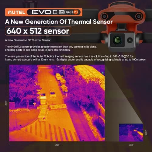 Autel Robotics EVO II Dual 640T V3, 640x512 Thermal Imaging Drone, Remote ID Supported, 0.8'' CMOS&50MP 8K RYYB Sensor,10+ Temp Measurement, D-RI Ranges, Thermal Analysis Tool, for Search&Rescue/Power Inspection/Public Safety/Hunting