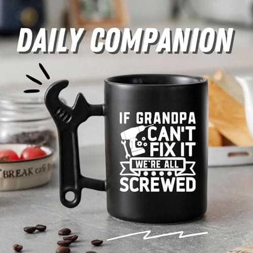 Onebttl Grandpa Gifts Wrench Coffee Mug, Grandfather Gift from Granddaughter and Grandson, 13.5oz/400ml Funny Ceramic Mug for Christmas, Father's Day - Grandpa Can Fix