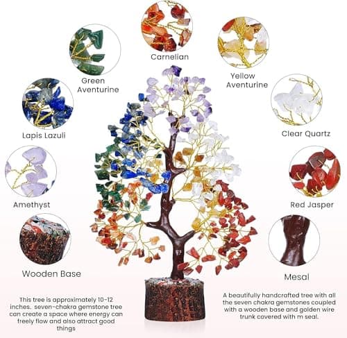 YATSKIA Chakra Crystal Tree - Handmade Healing Crystal Trees with 7 Chakra Stones - Decorative Tree of Life for Meditation, Feng Shui, and Home Decor - Unique Birthday Gifts for Women