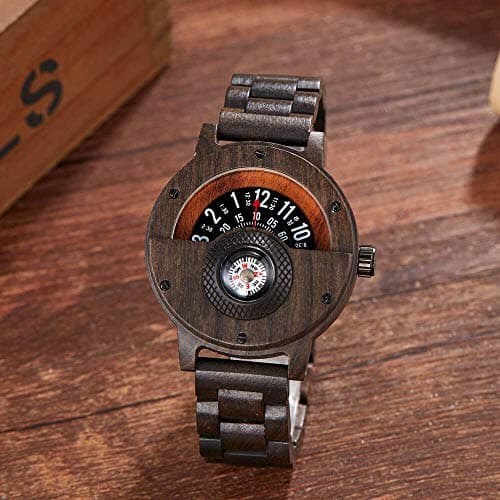 GORBEN Men's Handmade Wooden Watches Mens Lightweight Analog Quartz Wood Mens Wrist Watch with Compass