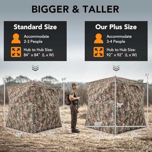 Tangkula Extra Tall 3-4 Person Hunting Blind, 270 Degree See Through Ground Blind with Silent Slide Windows, Zippered Door, Carry Bag, Pop Up Deer Blind for Turkey Hunting, Camouflage
