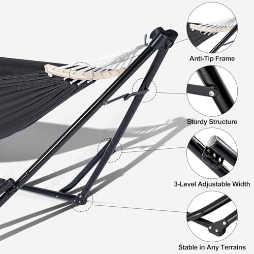 2-in-1 Hammock & Swing Chair for Teens – Adjustable Folding Chair with Collapsible Steel Stand, Portable for Camping, Travel, Patio & Indoor Use, Includes Carrying Case, Supports 440 LBS