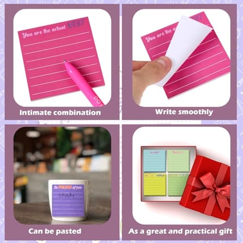 Yinder 24 Pcs Inspirational Sticky Notes with Lines Cute Motivational Sticky Notes Pad Employee Appreciation Gifts Bulk for Teacher Nurse Coworkers Office 3 x 3''(Dark Color,Appreciation)