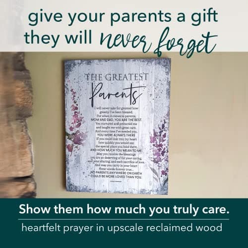 DEXSA Greatest Parents Wood Plaque - Made in the USA - 11.75 in x 15 in - Classy Vertical Frame Wall Hanging Decoration | Mom & Dad, you are the Best | Christian Family Religious Home Decor Saying