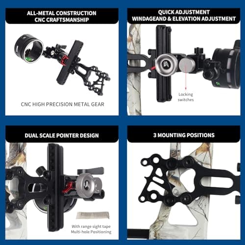 Archery Bow Sight for Compound Bows Target Hunting Single Pin or 5 Pin Bow Sight with 6X 1.75 Scope Lens Long Bar Right Hand for Quicker Sight Acquisition