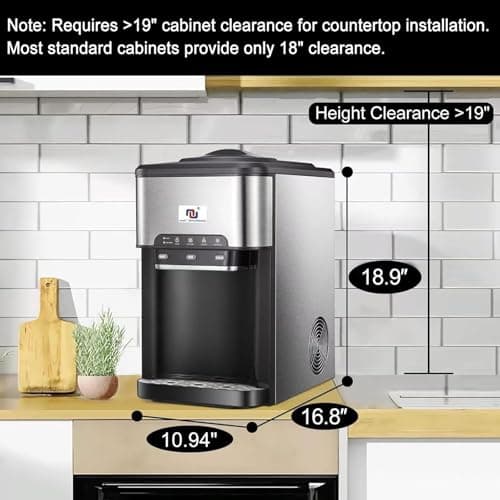 NUNET 3 - in - 1 Ice Maker, Water Dispenser & Water Cooler - Water Line Fill w/ 10ft Hose (1/2" & 1/4" Connector) - Hot/Cold Water - 44 lbs Ice Daily, 4lb Ice Storage