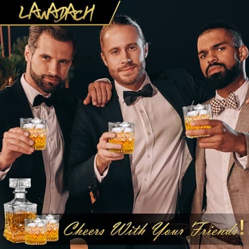 Whiskey Decanter for Men, Glass Liquor Decanter Set with 2 Whiskey Glasses, Decanter for Tequila,Bourbon, Scotch, Brandy and Vodka, Gift for Men, Ideal Home Bar Decor - 28oz