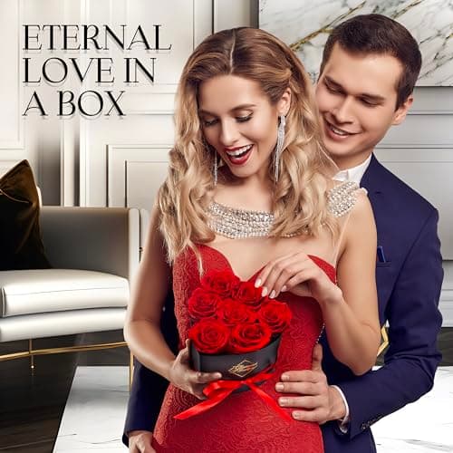 Small keepsake flower box for women, unique trinket and memory gift, cute present for a girlfriend, teacher or coworker GLAMOUR BOUTIQUE Preserved Flowers, 7 Forever Red Roses in Heart Gift Box