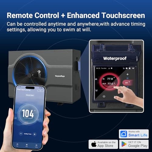 Inverter Electric Pool Heater for Inground Pool 120000 BTU Swimming Pool Heat Pump Above Ground Pool Heater 220V 33000 Gallon Heating or Cooling WiFi Control Schedule