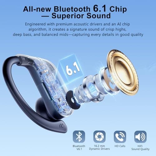 EUQQ True Wireless Earbuds, 2026 Sport Bluetooth 6.1 Headphones with Microphone 120H Playtime Dual LED Display Case, Noise Canceling Ear Buds with Easy Button Controls Sweat and Water Resistant Black