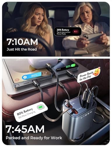 LISEN Retractable Car Charger, 69W USB C Car Accessories Adapter for iPhone 17 USB C Charger Fast Charging, Gifts for Women Men, Travel Essentials, for iPhone 17 Pro Max Air 16 15 14 13 12 Samsung S25